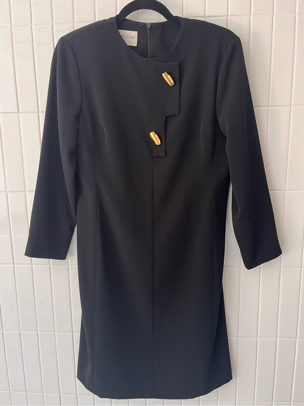 Vintage Evan-Picone Black Shift Dress Size 8 Petite | Gold Buttons 1980s LBD